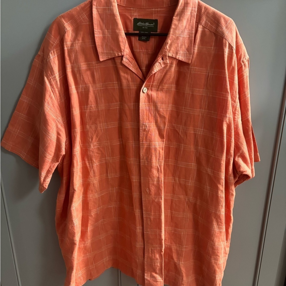 Eddie Bauer Orange linen/cotton Casual Button Down Shirt sz XXL
